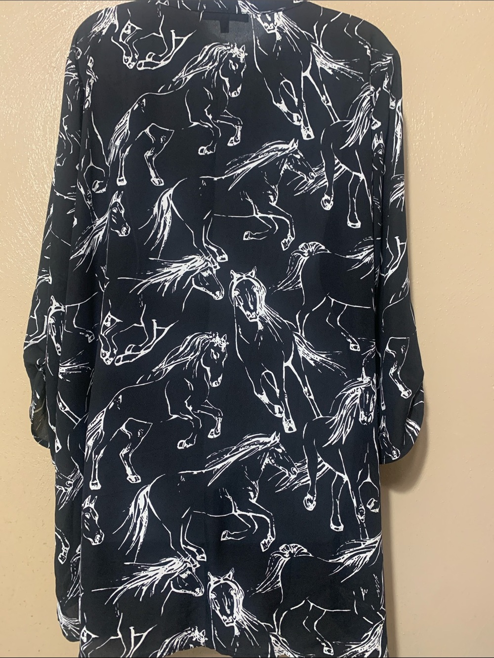 28. My Danielle XXL Black Horse-Print Peasant Tunic White Equestrian Motif NWT - Picture 3 of 4